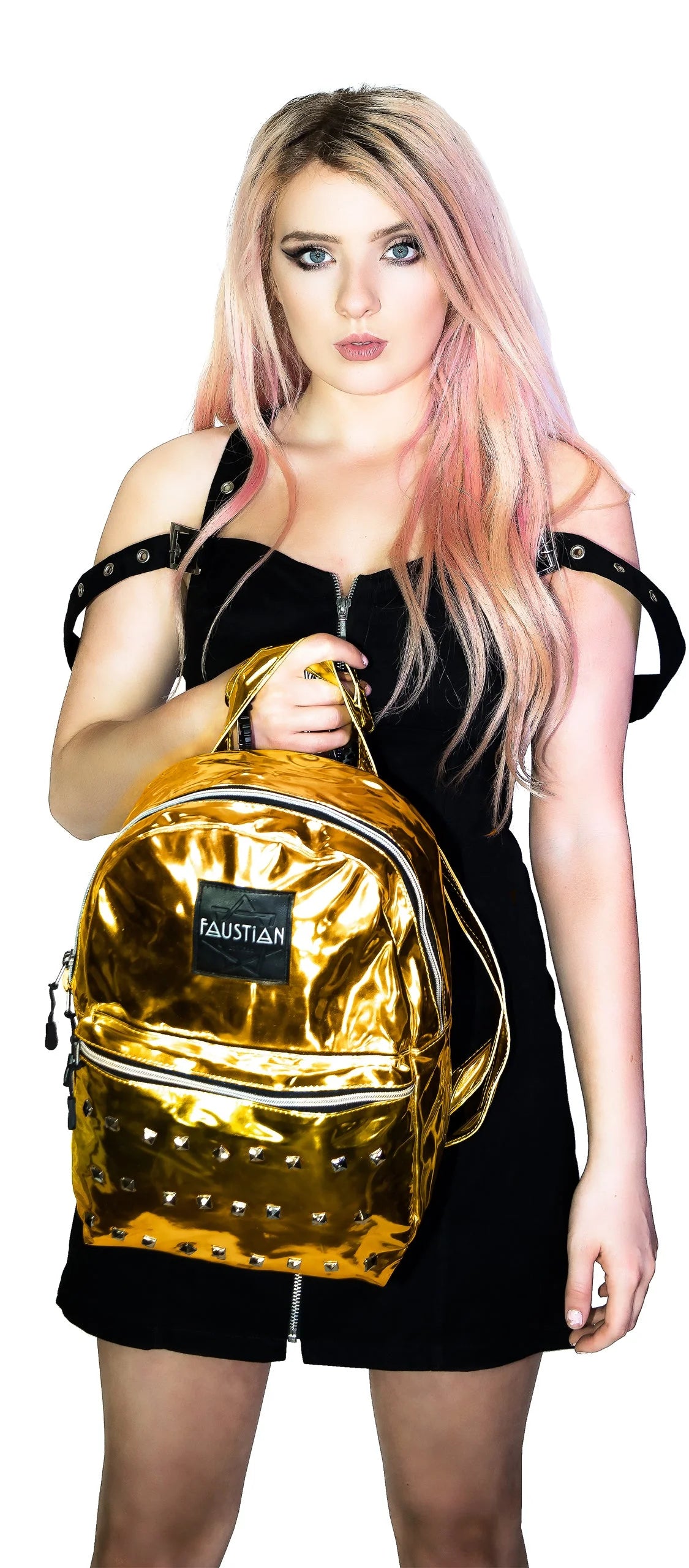 Gold Foil Patent Vegan Leather Backpack - Shining - Dr Faust