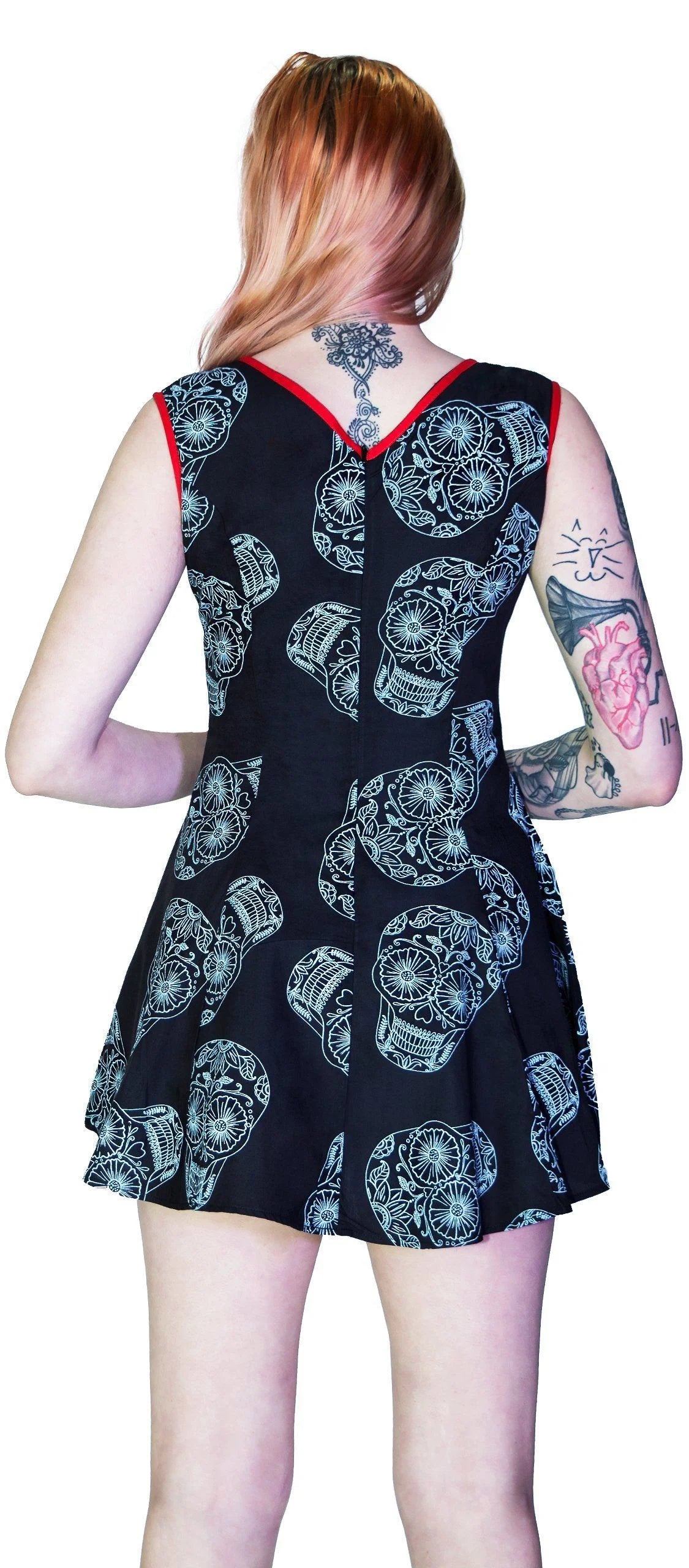 Grey Sugar Skulls Black Mini Dress - Calavera - Dr Faust