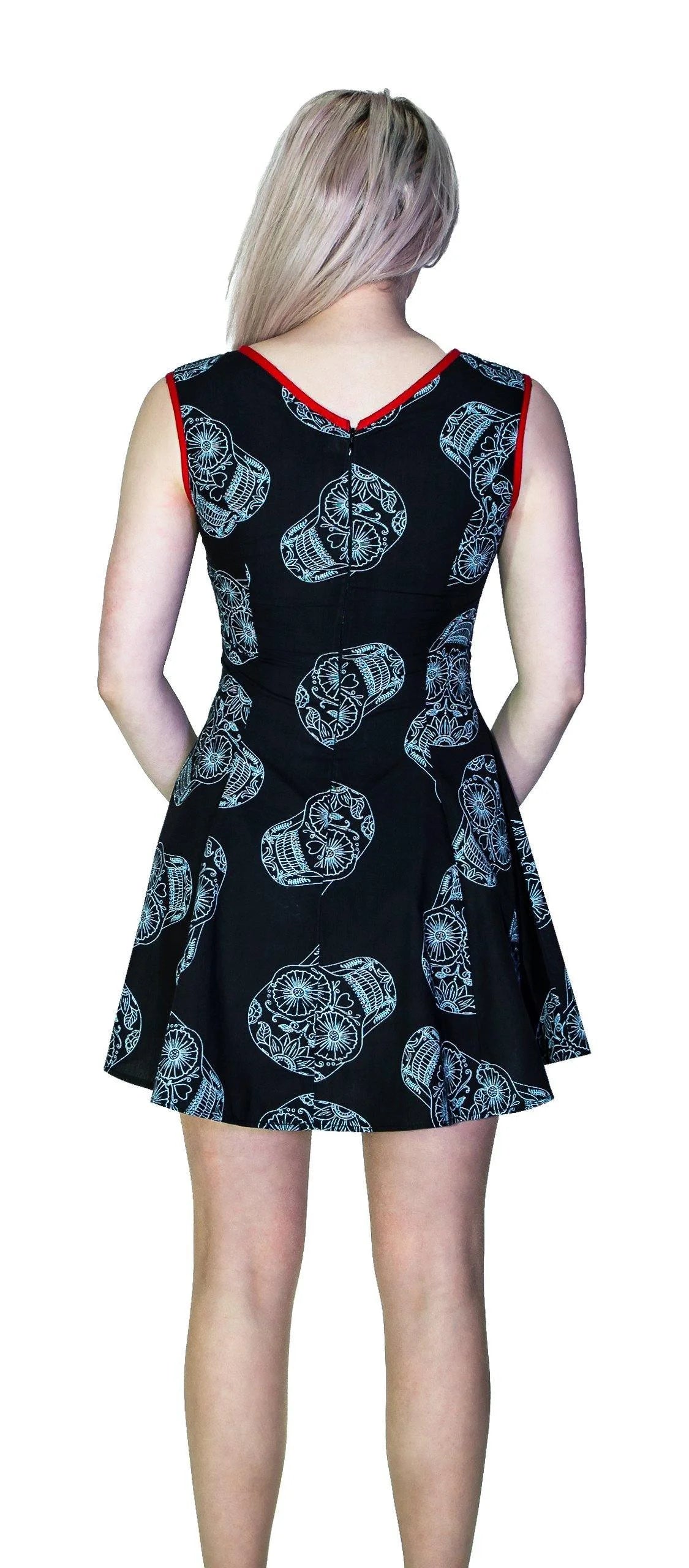 Grey Sugar Skulls Black Mini Dress - Calavera - Dr Faust