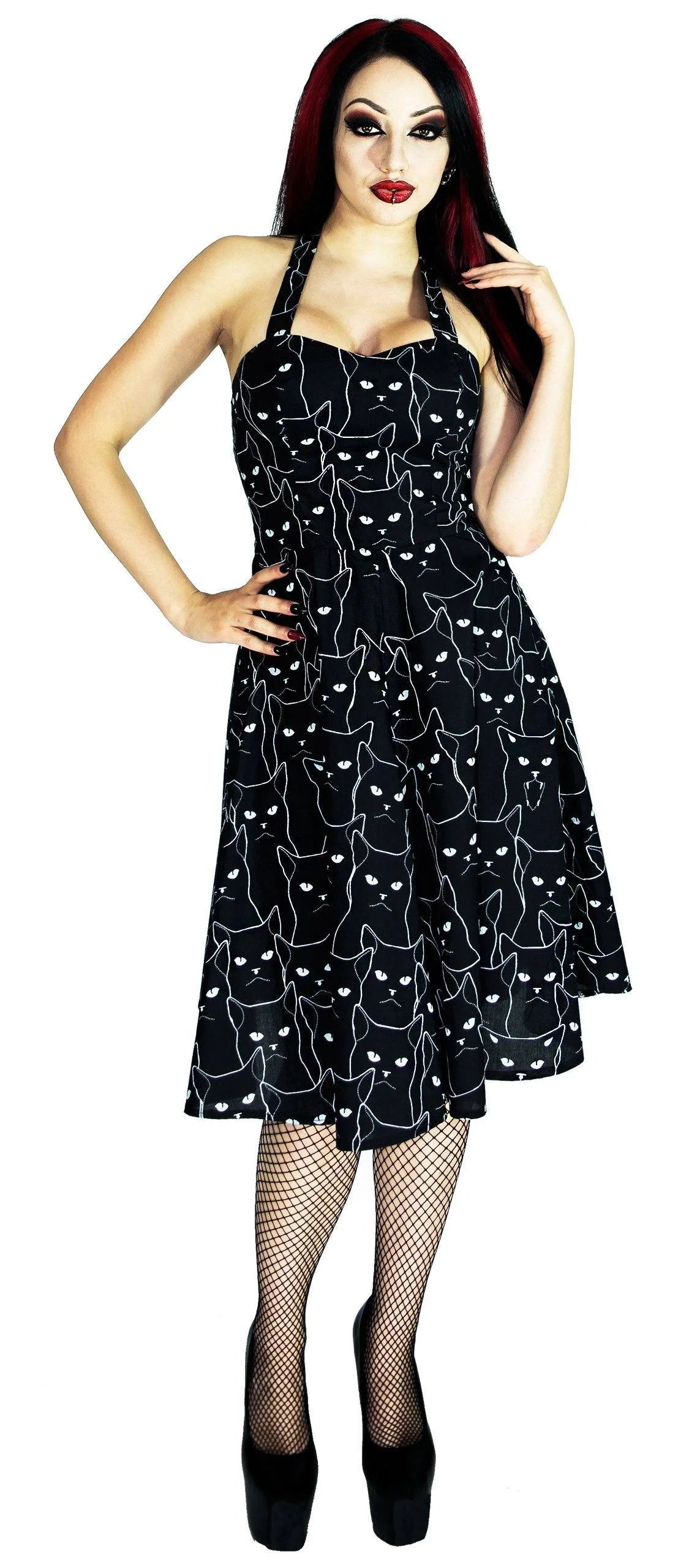 Grumpy Cats Black Midi Dress - Felina - Dr Faust