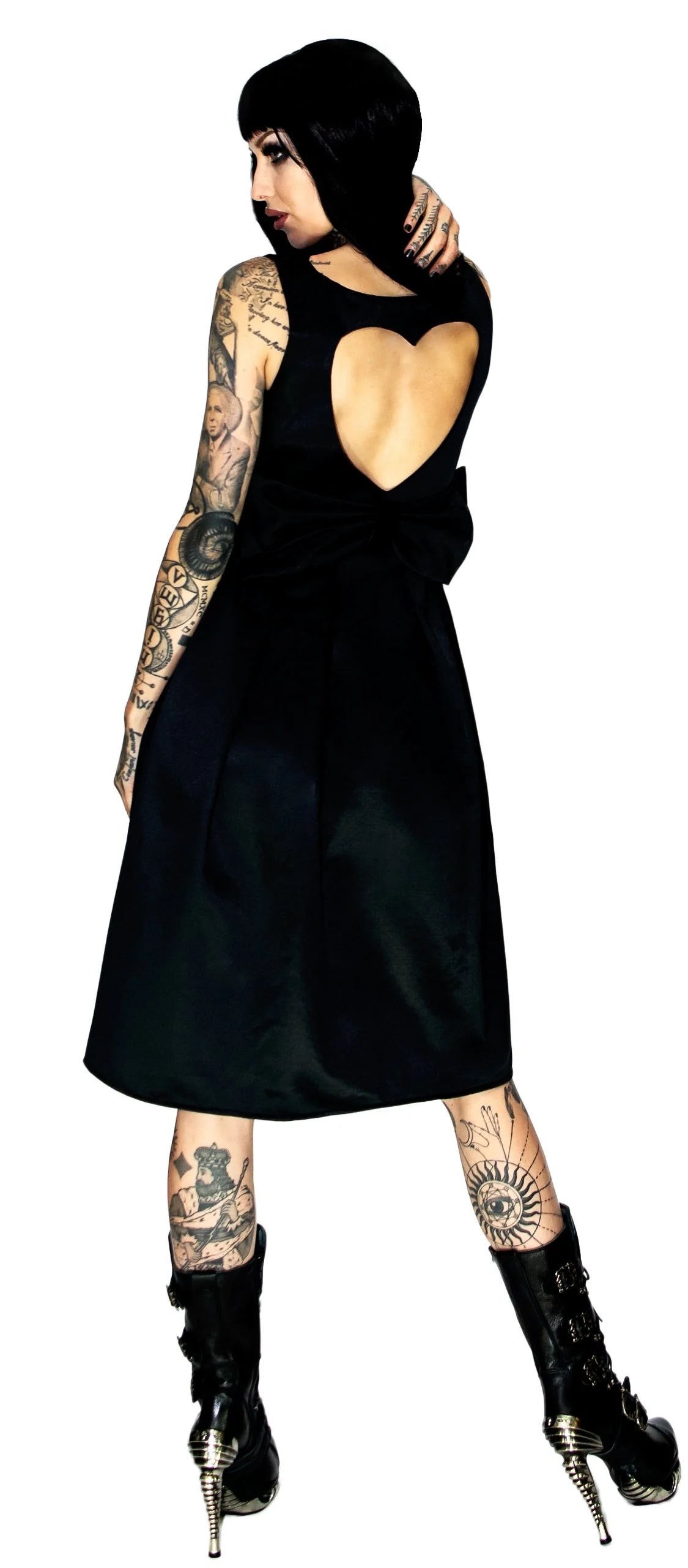 Heart Raw Silk Black Midi Dress - Maze - Dr Faust