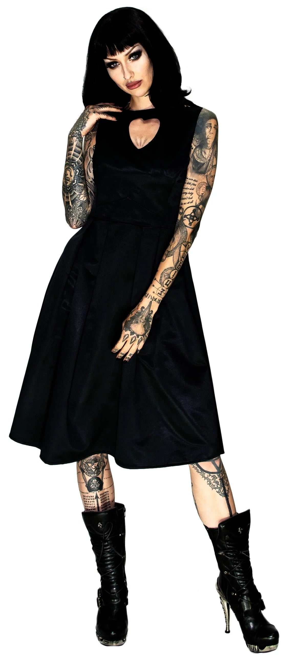 Heart Raw Silk Black Midi Dress - Maze - Dr Faust