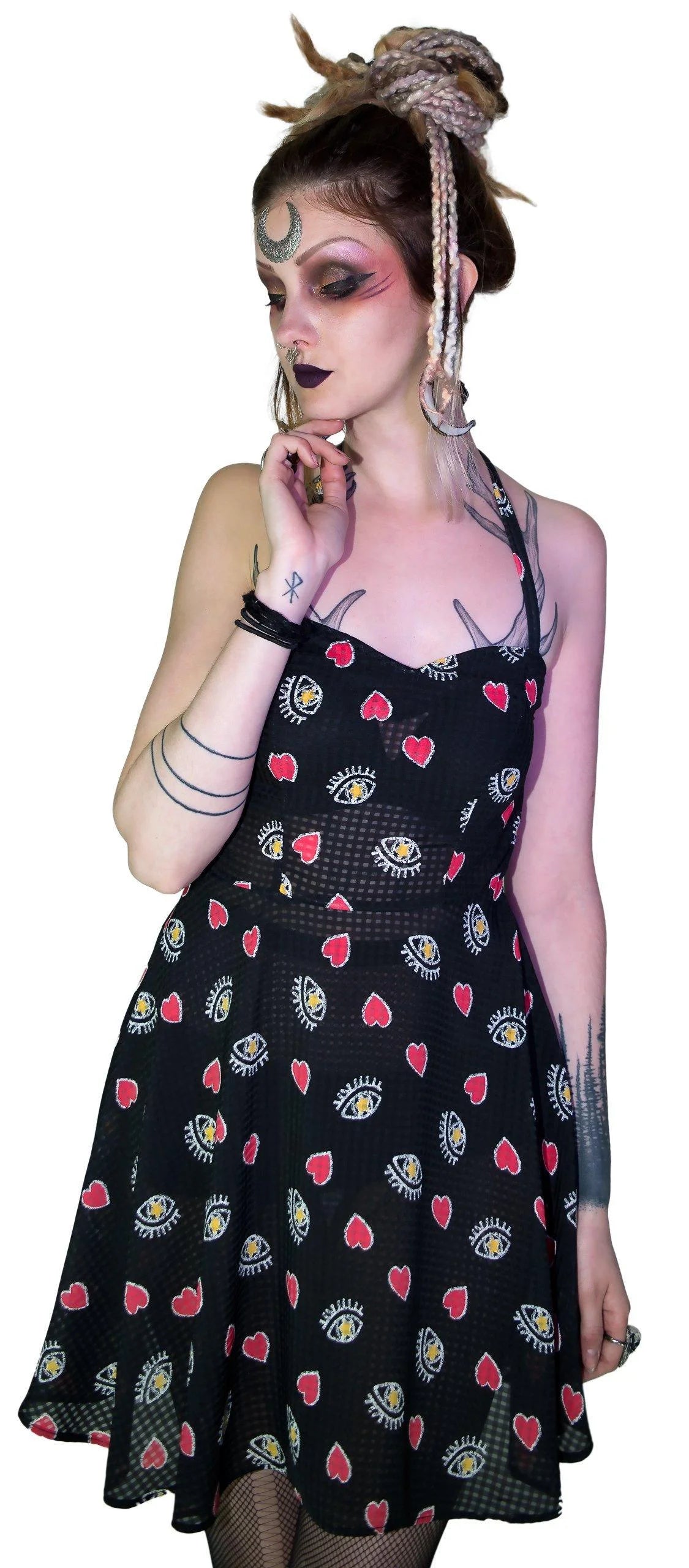 Hearts and Eyes Cute Black Sheer Mini Dress - Alexis - Dr Faust