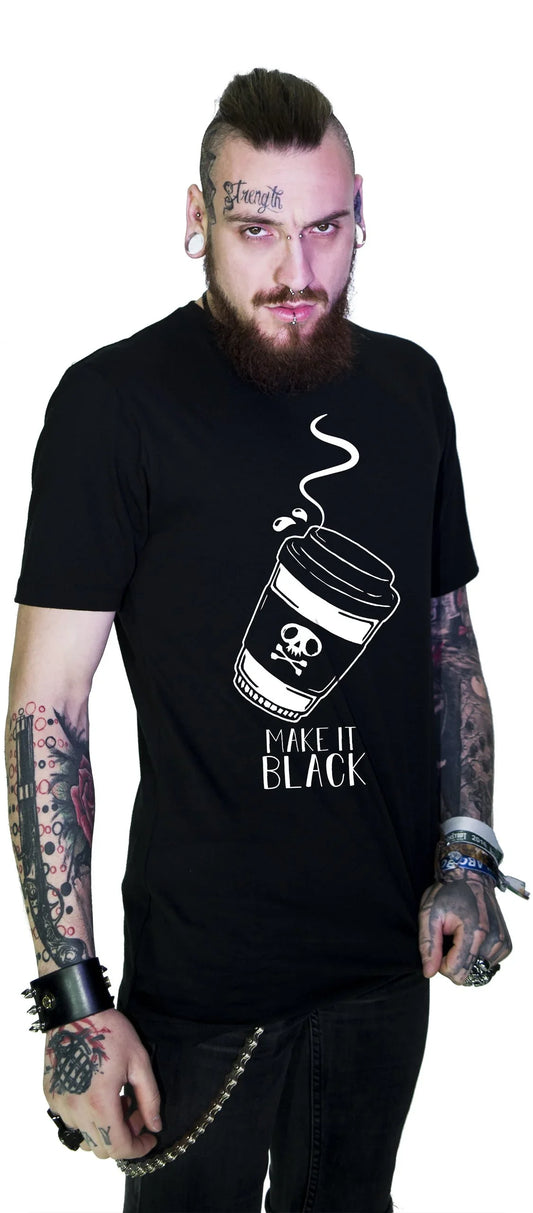 Make It Black Coffee Men's Black T-Shirt - Dennis - Dr Faust