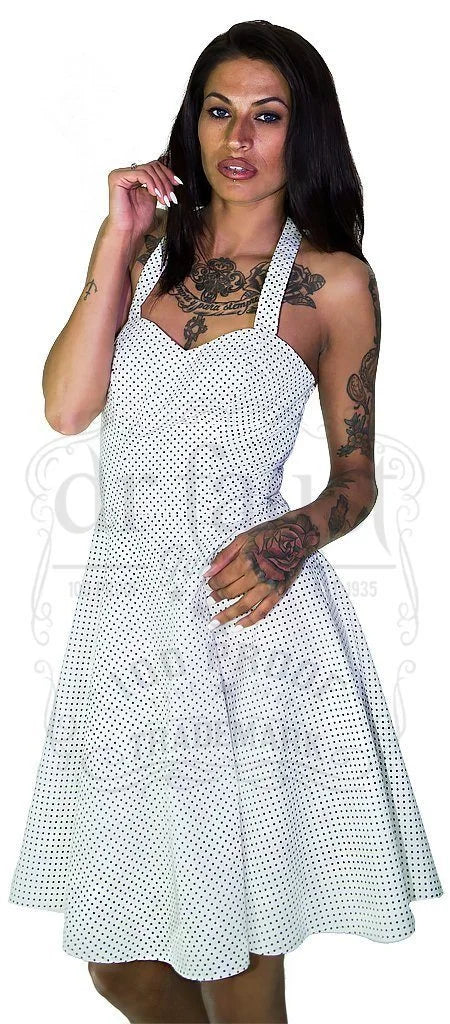 Black Polka Dot White Midi Dress - Soleil - Dr Faust