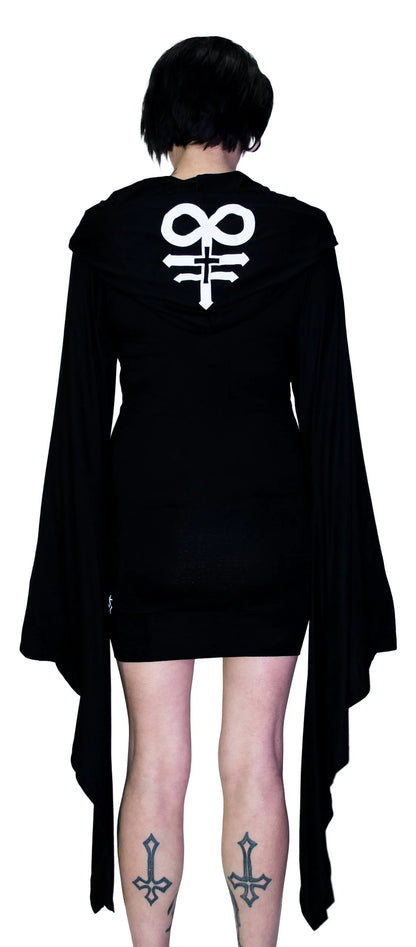 Leviathan Cross Hooded Black Mini Dress - Melany - Dr Faust