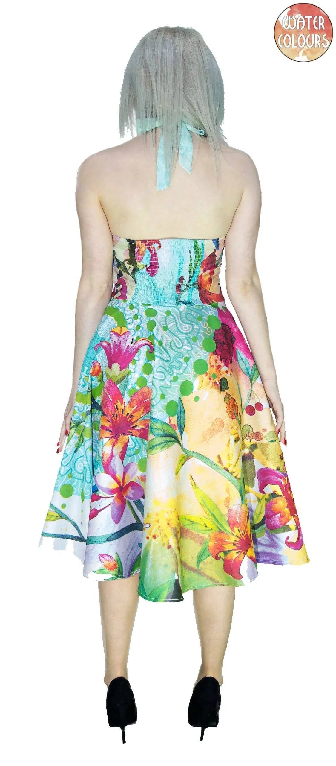 Colourful Fuchsia Lily Pink Flamingo Midi Dress - Corinne - Dr Faust