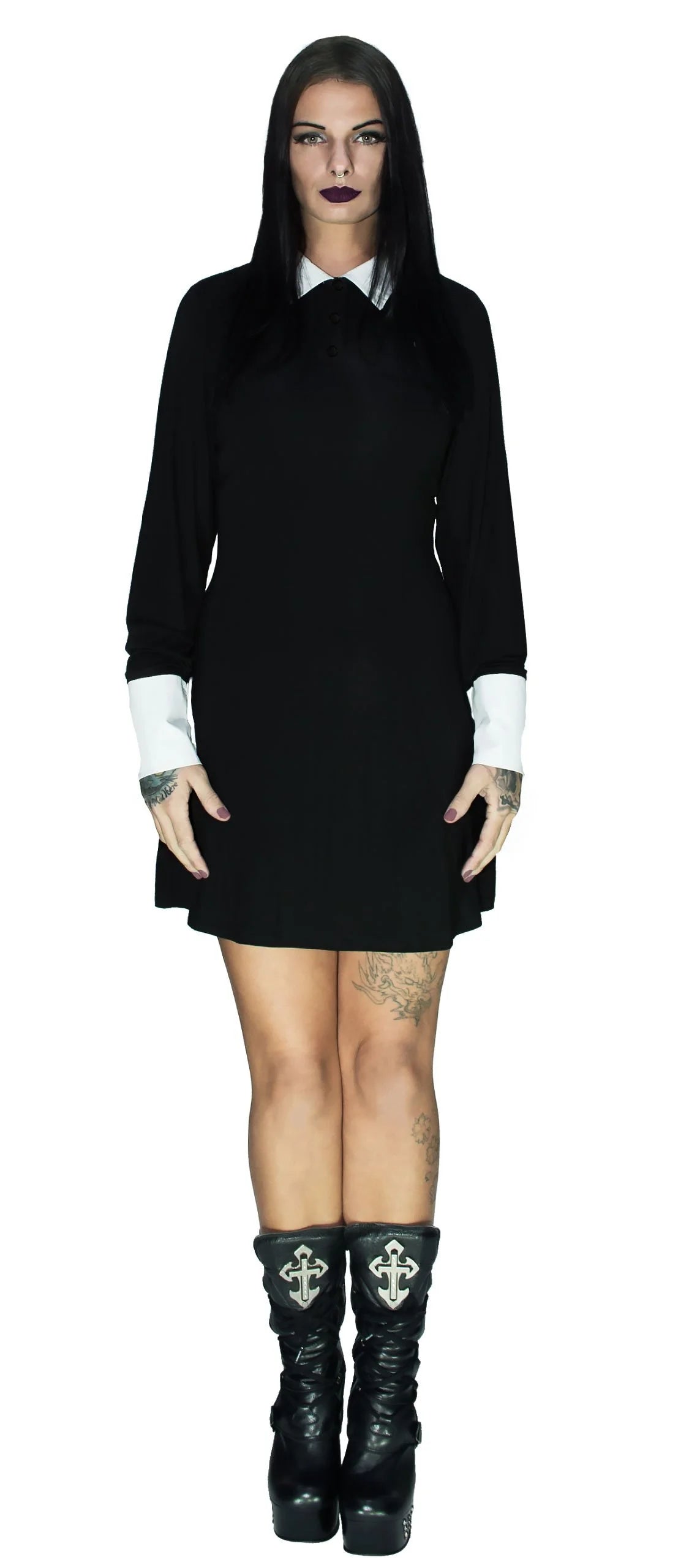 Long Sleeve Wednesday Addams Black Mini Dress - Megan - Dr Faust