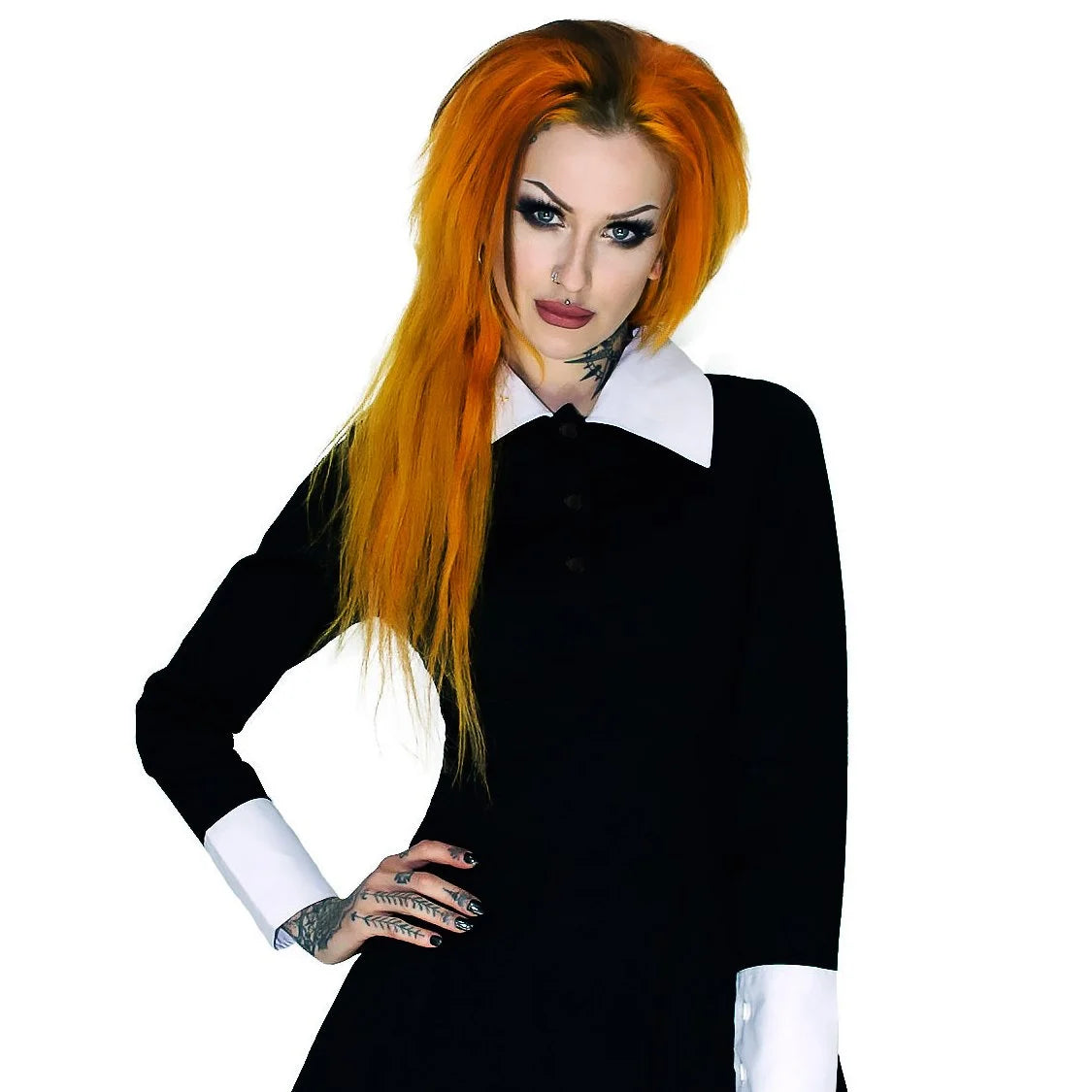 Long Sleeve Wednesday Addams Black Mini Dress - Megan - Dr Faust