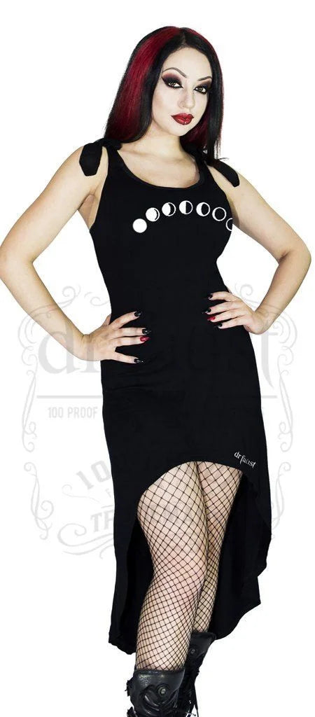 Lunar Phases Moon Black High-Low Dress - Hadlee - Dr Faust