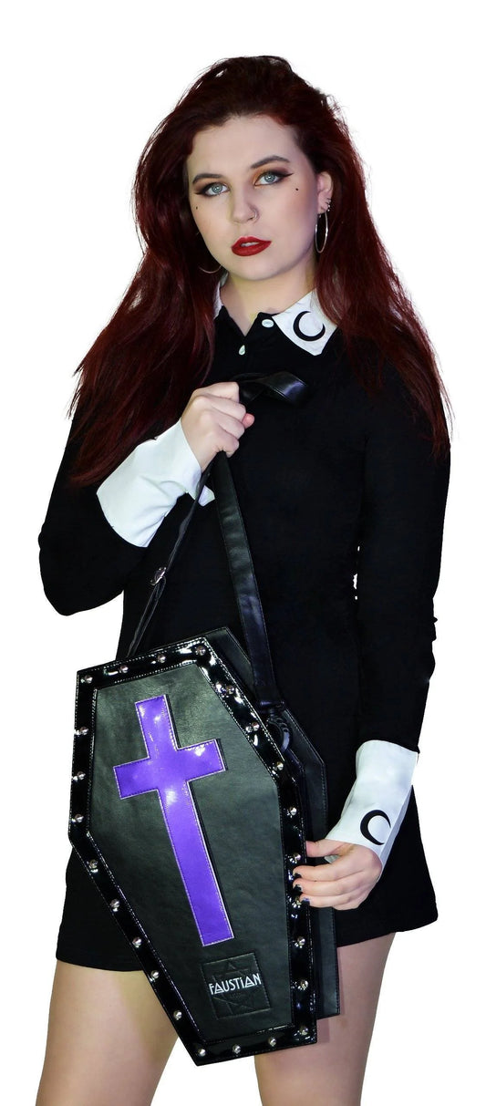 Magnetic Crosses Large Vegan Leather Coffin Bag - Katana - Dr Faust