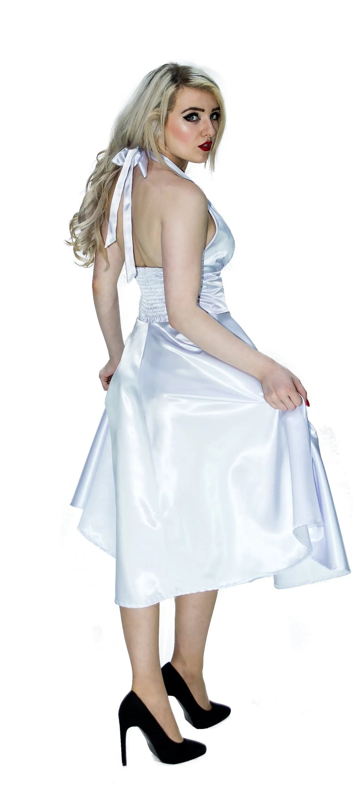Marilyn Monroe Style Cocktail White Midi Dress - Luna Dr Faust Marilyn Monroe Style Cocktail White Midi Dress - Luna Dr Faust