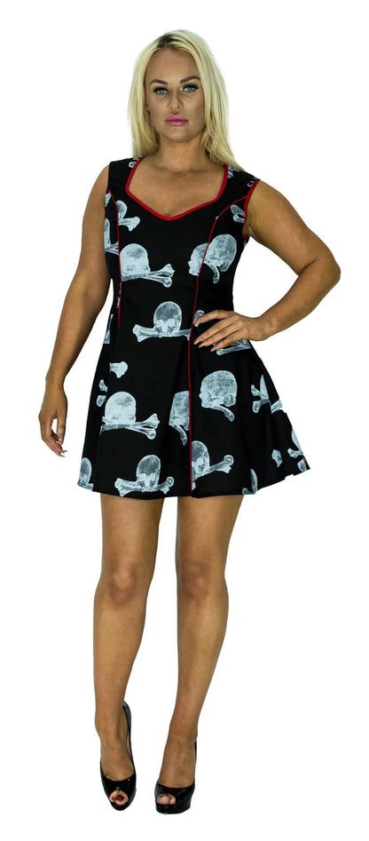 Memento Mori Grey Skull and Bones Black Mini Dress - Aurelia - Dr Faust