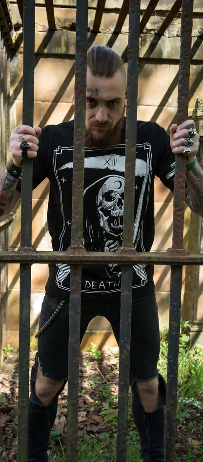 Tarot Card Laughing Death Nu Goth Black T-Shirt - Morte - Dr Faust