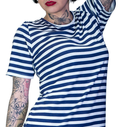 Navy Striped Printed Sailor Bodycon Mini Dress - Yareli - Dr Faust