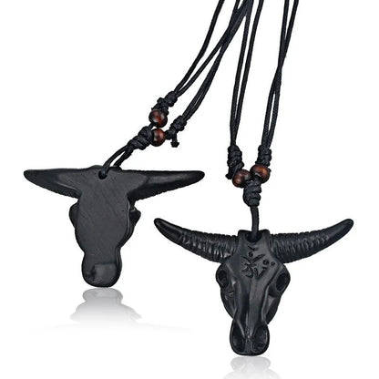 Bull Skull Bone Carving Pendant and Black Necklace - Daleyza - Dr Faust