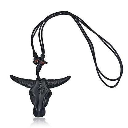 Bull Skull Bone Carving Pendant and Black Necklace - Daleyza - Dr Faust