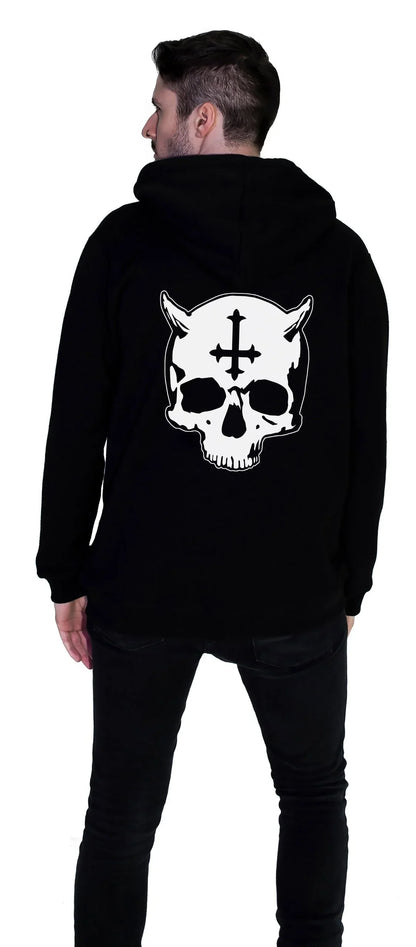 Omen Michael Black Zip Hoodie with Demon Skull Graphic – Dr Faust Omen Michael Black Zip Hoodie with Demon Skull Graphic – Dr Faust