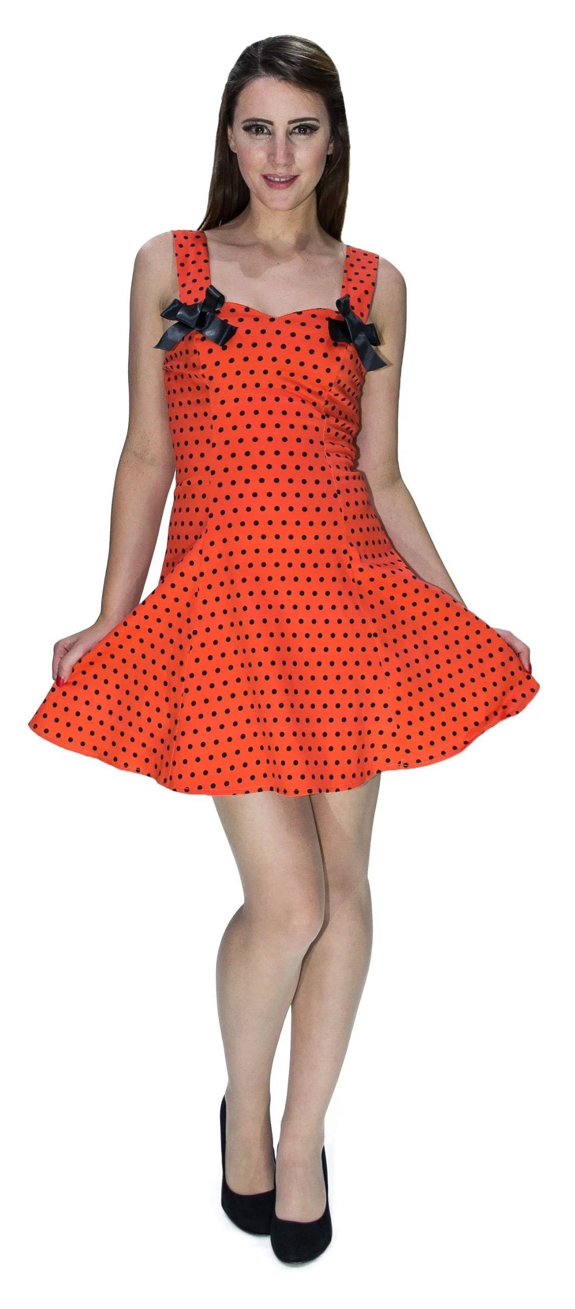 Orange Black Polka Dot Mini Dress - Vera - Dr Faust