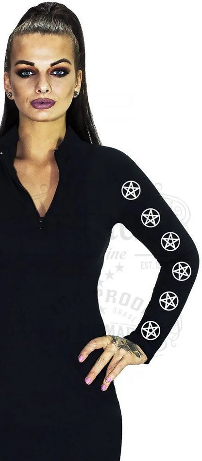 Pentagrams Long Sleeved Black Mini Dress - Clare - Dr Faust