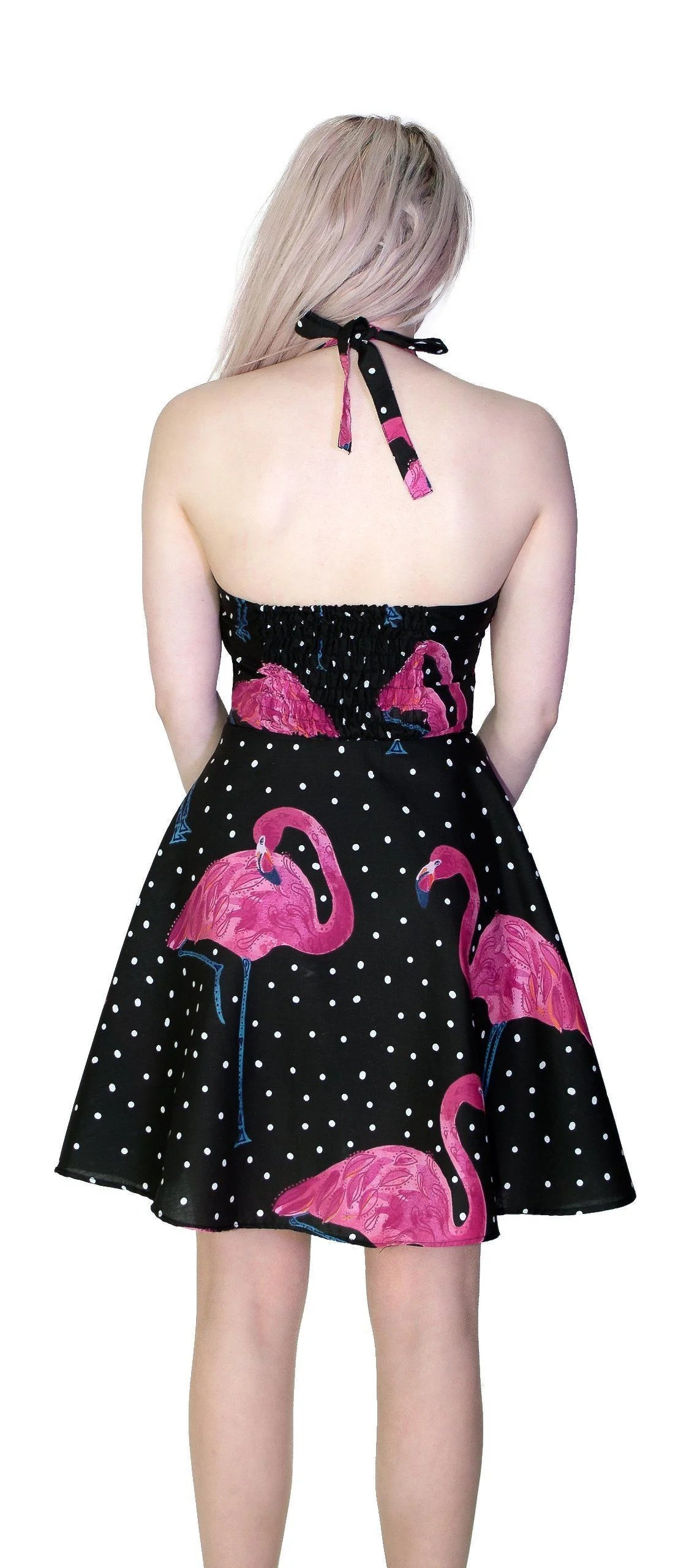 Pink Flamingo White Polka Black Mini Dress - Flo - Dr Faust