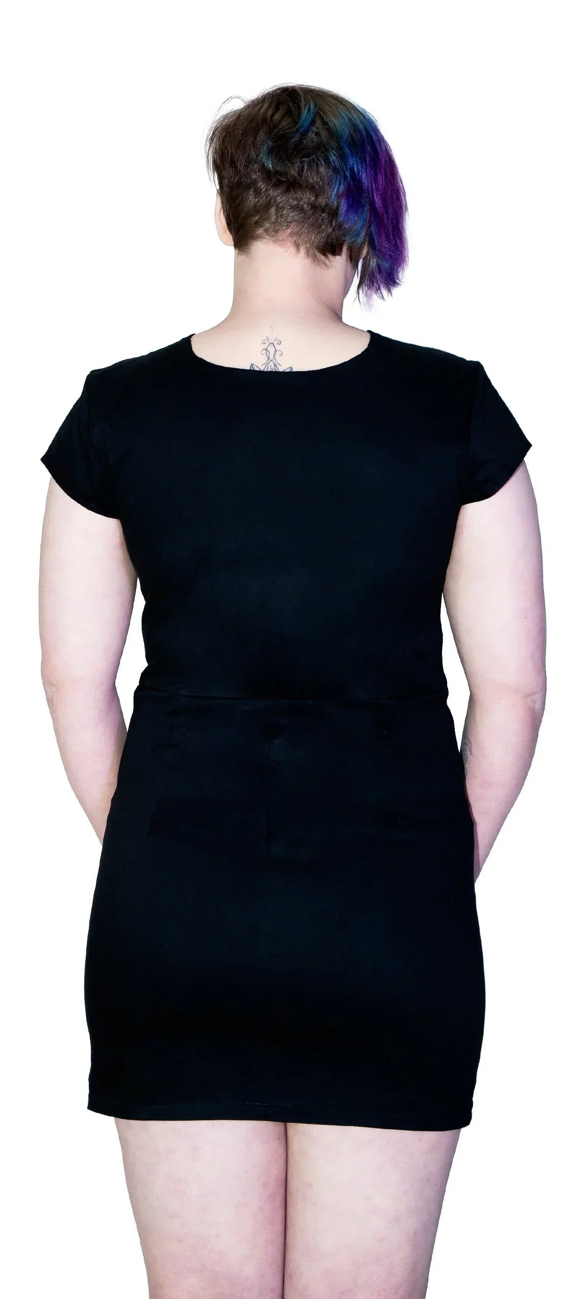 Plus Size Black Cotton Dress with Cap Sleeves and Soft Lining Black Biker