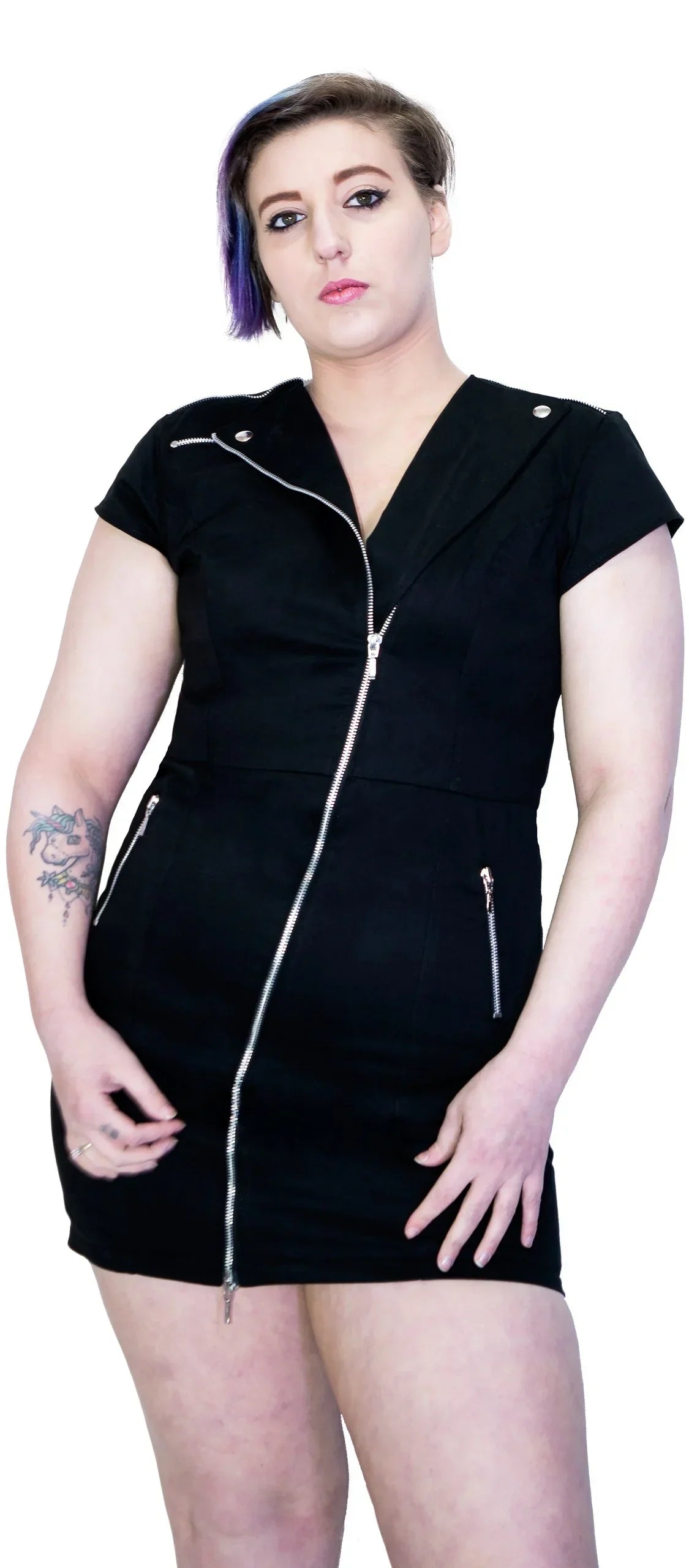 Cotton Lining Black Biker Plus Size Mini Dress - Abigail - Dr Faust