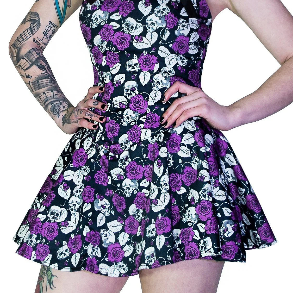 Purple Roses and Skulls Mini Dress - Rebellion - Dr Faust