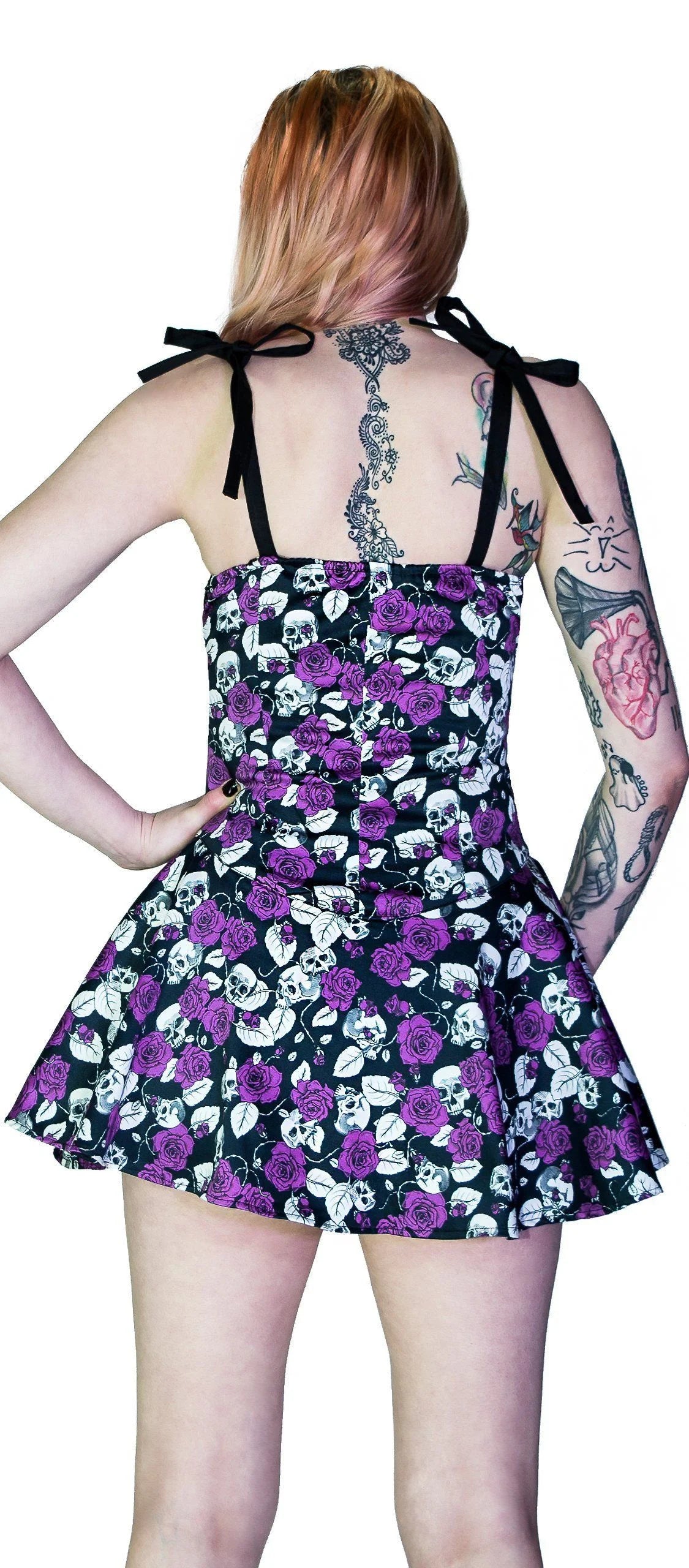 Purple Roses and Skulls Mini Dress - Rebellion - Dr Faust