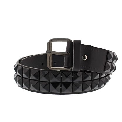 Pyramid Studded Black Reconstructed Leather Belt - One - Belt