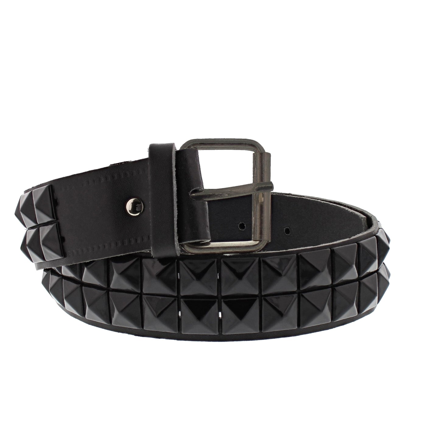 Pyramid Studded Black Reconstructed Leather Belt - One - Belt