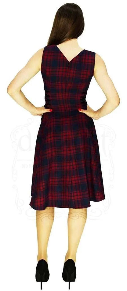 Red and Blue Tartan Woven Midi Dress - Jasmine - Dr Faust