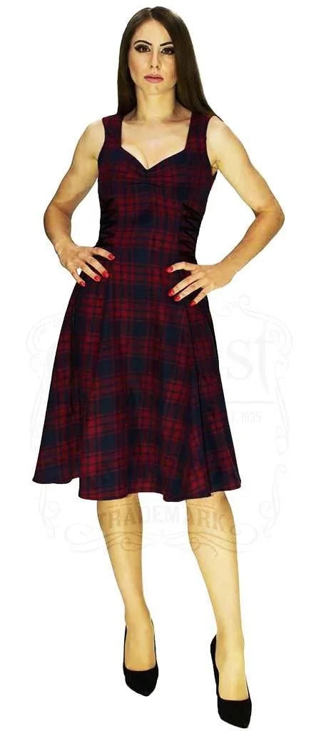 Red and Blue Tartan Woven Midi Dress - Jasmine - Dr Faust