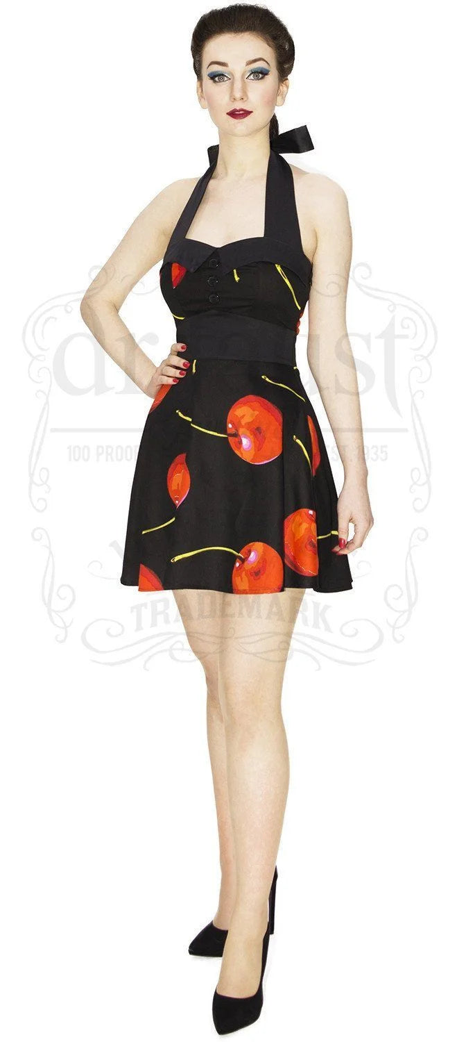 Red Cherry Black Mini Dress - Cherry - Dr Faust