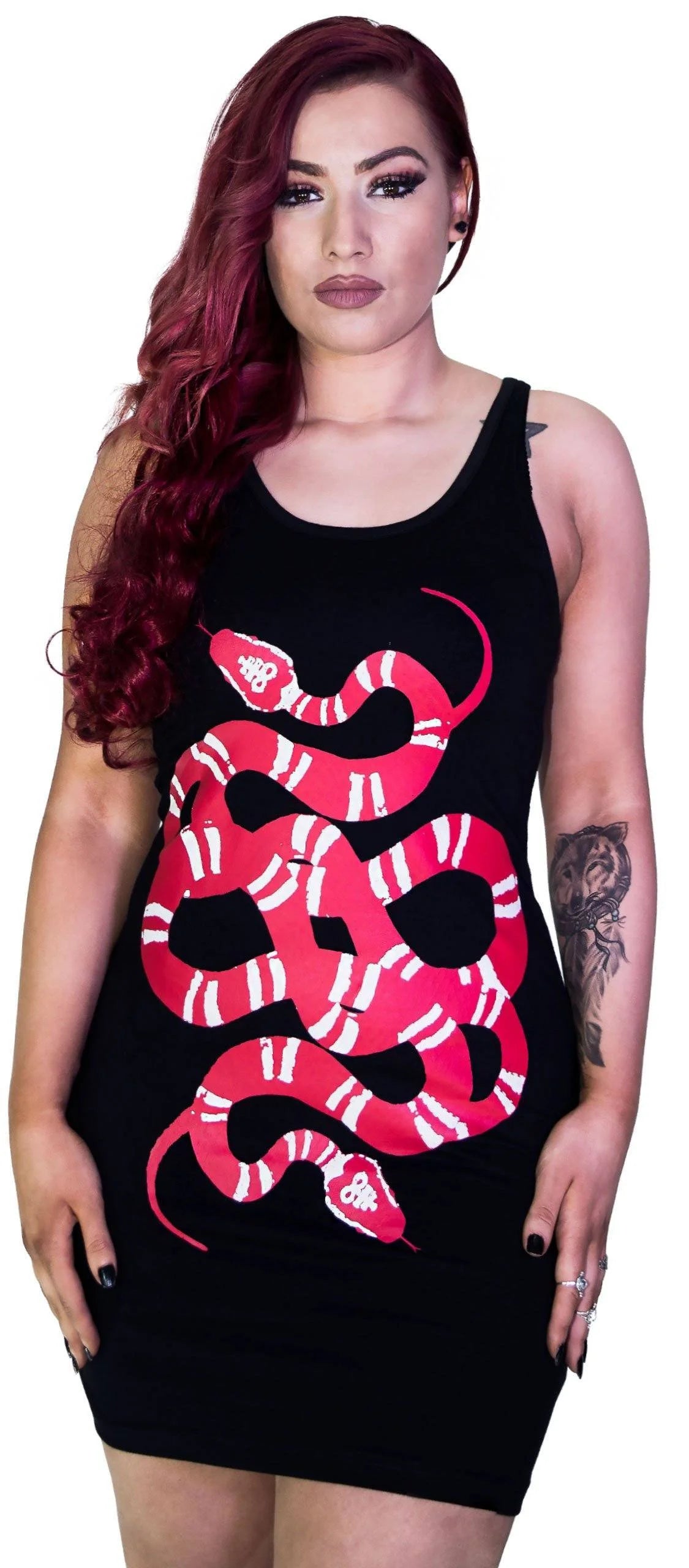 Red Crawling Snake Leviathan Black Mini Dress - Rosalyn - Dr Faust