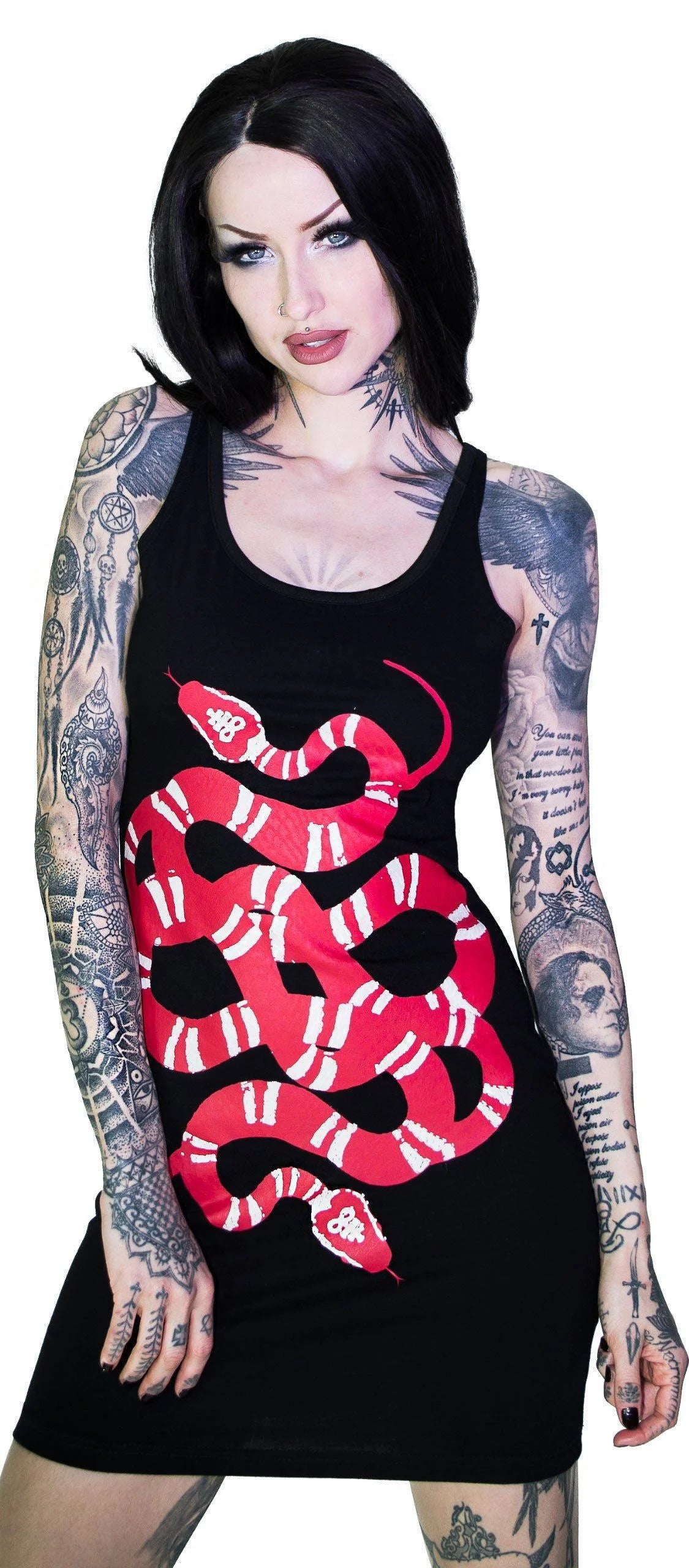 Red Crawling Snake Leviathan Black Mini Dress - Rosalyn - Dr Faust