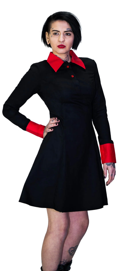 Red Cuff Wednesday Addams Black Mini Dress - Megan - Dr Faust