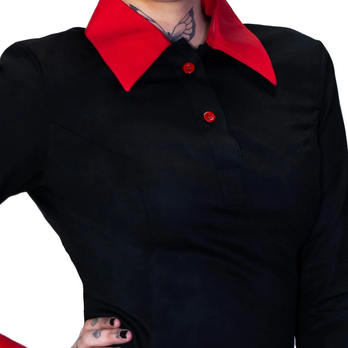 Red Cuff Wednesday Addams Black Mini Dress - Megan - Dr Faust