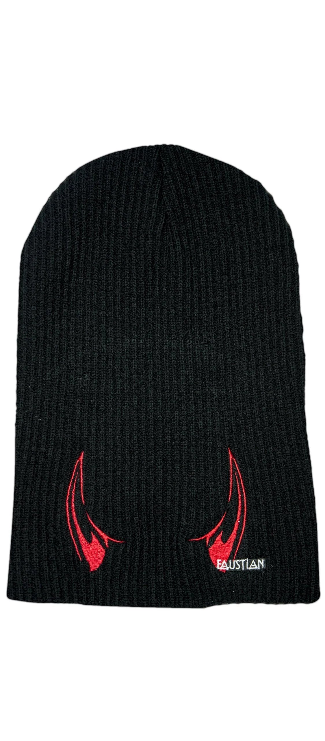 Red Devil Horns Faustian Black Beanie - Dell - Dr Faust