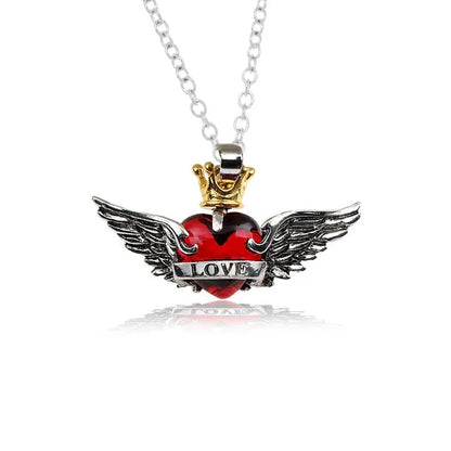 Red Heart Wings Crown Love Pendant and Necklace - Amira - Dr Faust