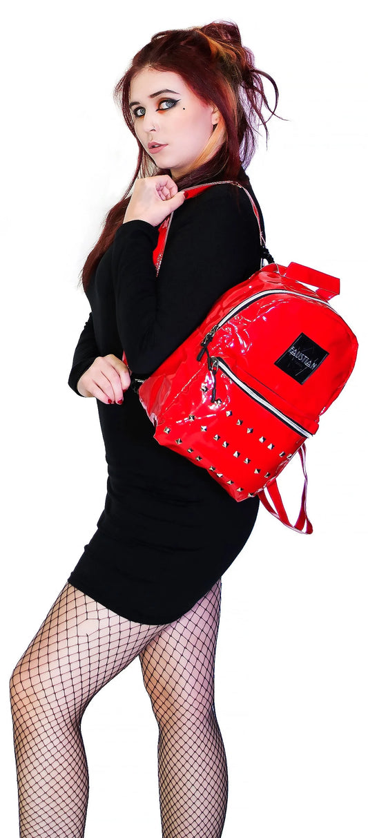 Red Patent Vegan Leather Backpack - Shining - Dr Faust