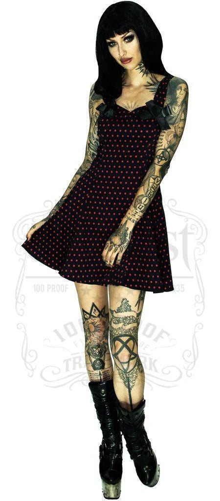 Red Polka Dots Black Mini Dress - Mia - Dr Faust