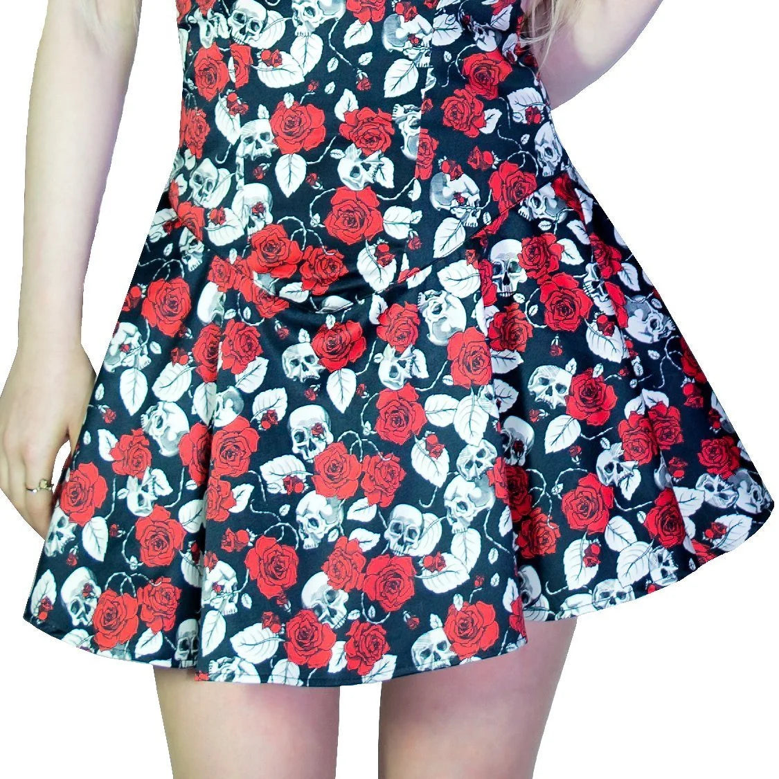 Red Roses and Skulls Mini Dress - Kora - Dr Faust