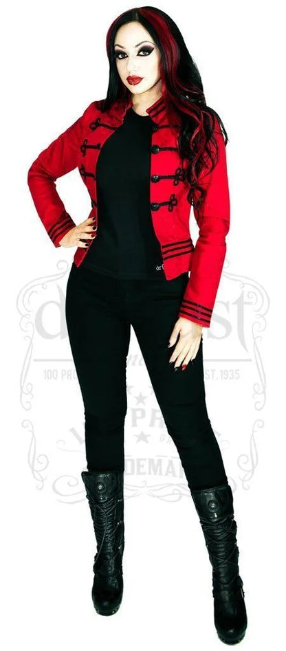 Black Military Swirl Braid Red Short Cotton Jacket - Fiorenza - Dr Faust