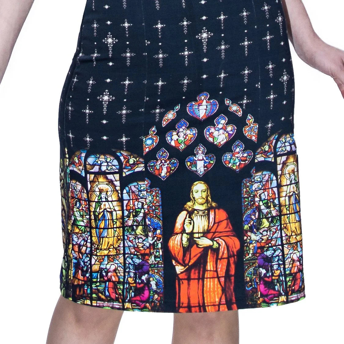 Religion Pencil Jesus Black Midi Dress - Jade - Dr Faust