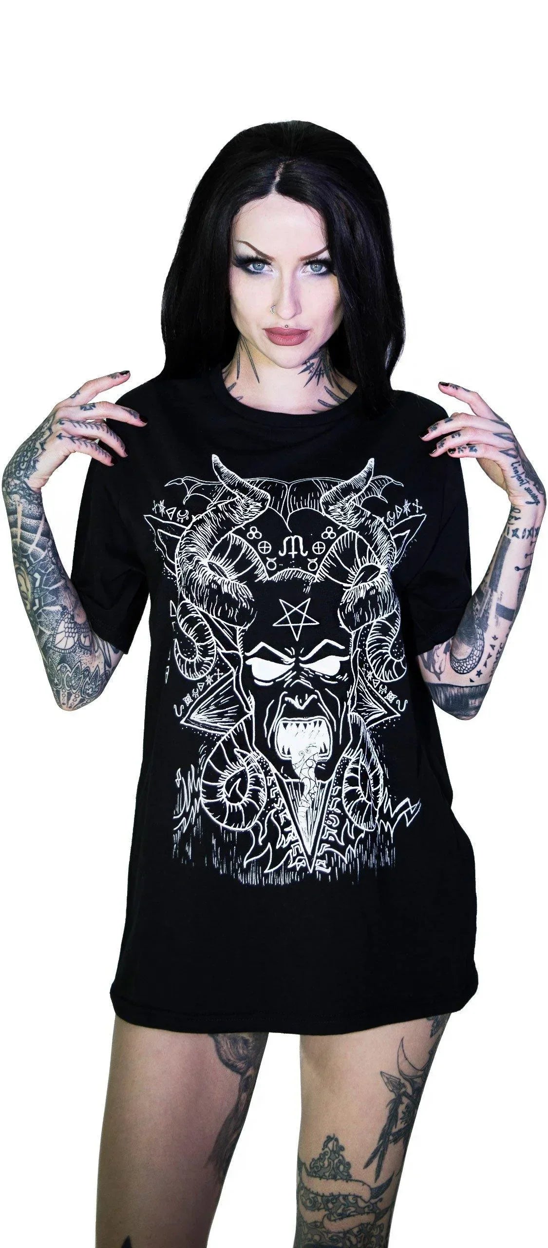 Horned Baphomet Nu Goth Black Demon T-Shirt - Damon - Dr Faust