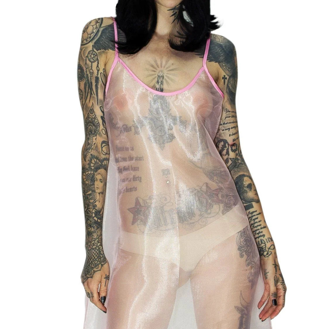 Scoop Neck Pink Sheer Mini Dress - Summer - Dr Faust