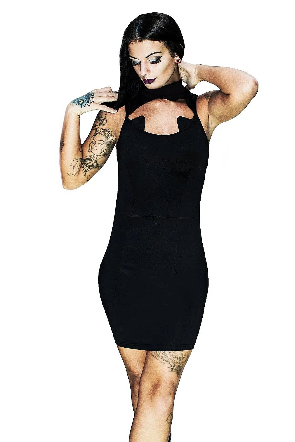 Sexy Bodycon Dress with Cat Ears Cut out - High Collar Design Dr Faust Sexy Bodycon Dress with Cat Ears Cut out - High Collar Design Dr Faust