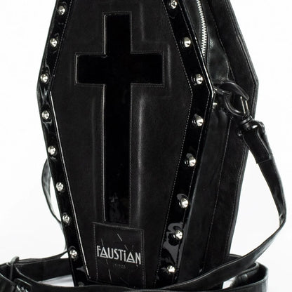 Shining Black Patent Cross Vegan Leather Coffin Bag - Iva - Dr Faust