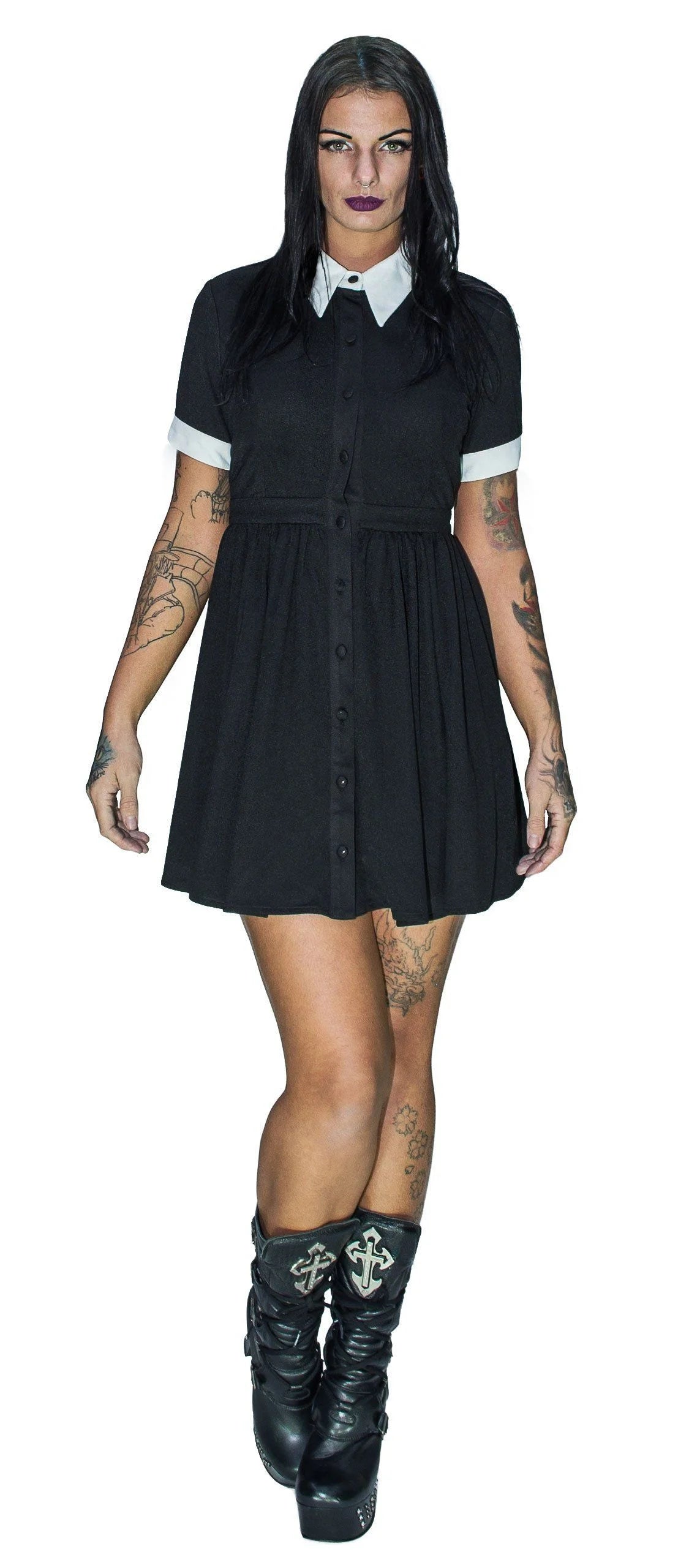 Short Sleeve Wednesday Addams Black Mini Dress - Samara - Dr Faust